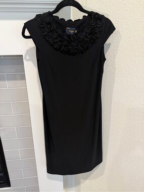 Just...Taylor Black Sleeveless Sheath Dress with Floral Appliqué Neckline